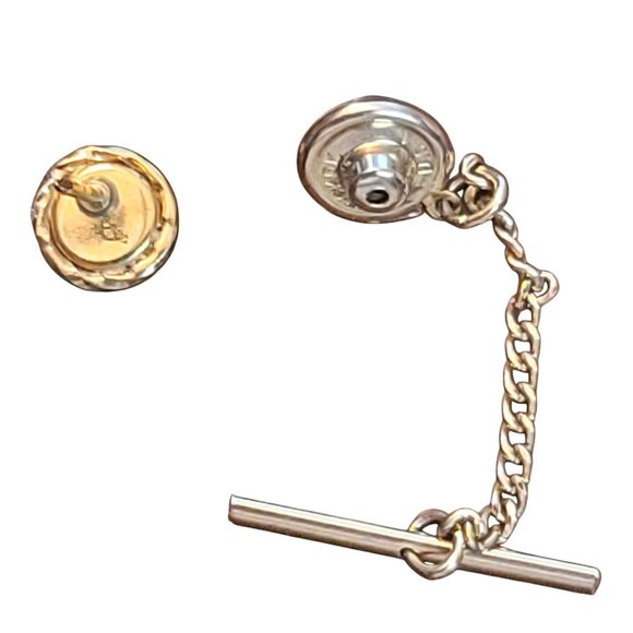 Vintage Hickok Round Tigers Eye Tie Tack With Chain and Bar Gold Tone - Picture 5 of 8